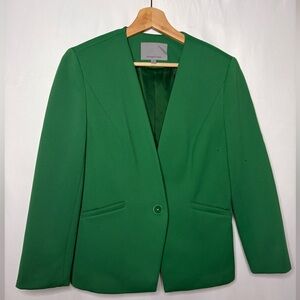 Clasiques Entier Blazer Green Collarless V Neck Size 10